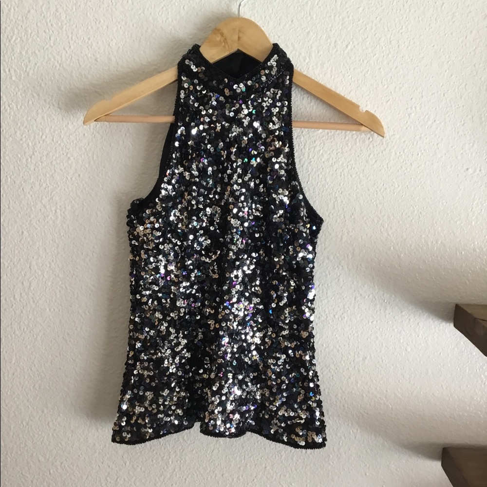 Stenay mock neck sleeveless sequin & beaded top